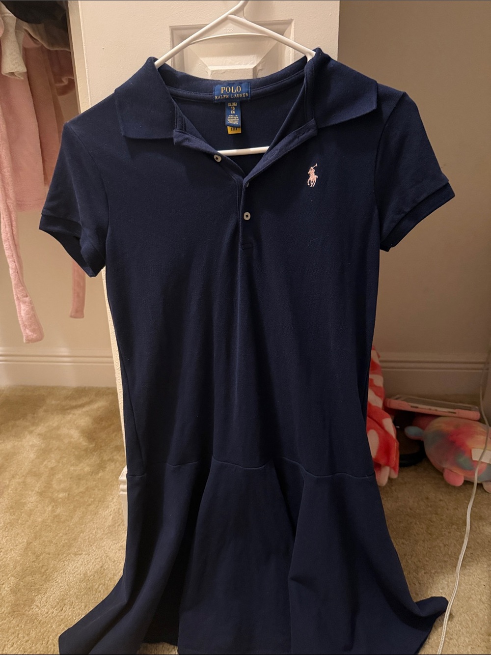 Polo by Ralph Lauren Navy Girls' Polo Dress with Pink Pony